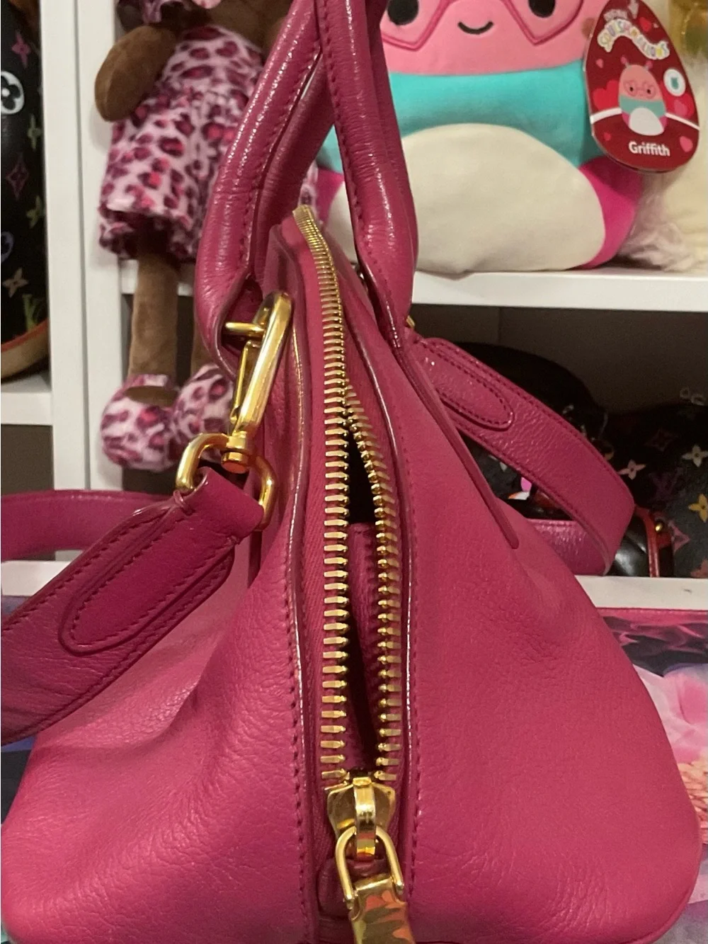 Miu Miu Fuchsia Leather Dome Satchel with Gold Hardware